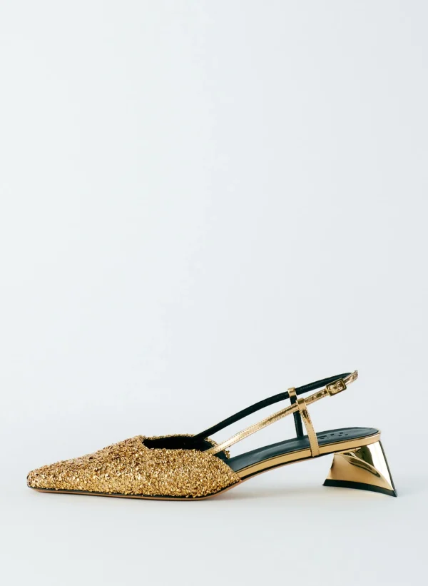 Tibi Curly Victor Slingback Gold Shop