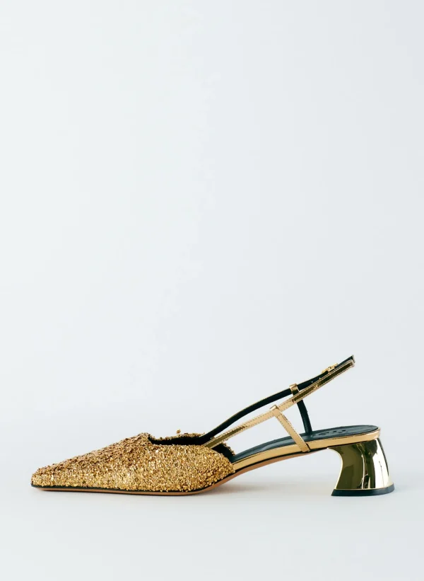 Tibi Curly Victor Slingback Gold Shop