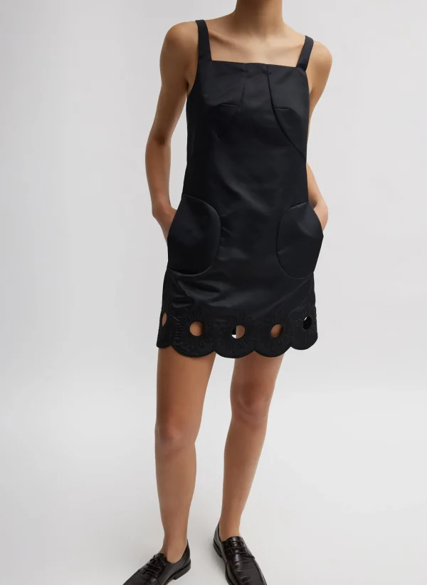 Tibi Daisy Embroidery Short Dress Black Store