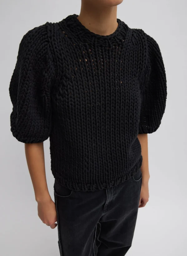 Tibi Deluxe Tube Yarn Sweater Mini Puff Pullover Black Sale