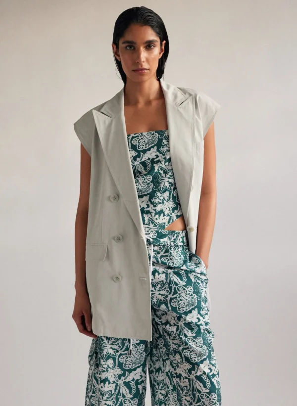 Tibi Drapey Suiting Oversized Double Breasted Vest Stone Hot