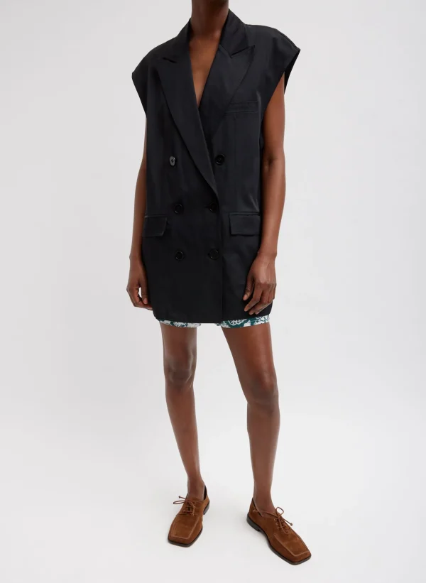 Tibi Drapey Suiting Oversized Double Breasted Vest Black Outlet