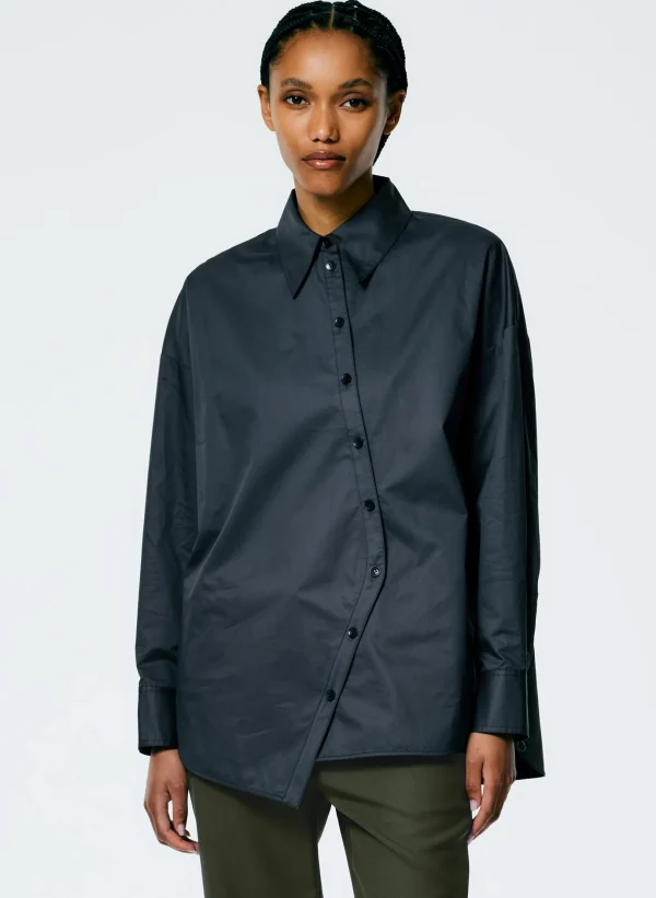 Tibi Eco Poplin Asymmetrical Shirt Navy Fog Best Sale