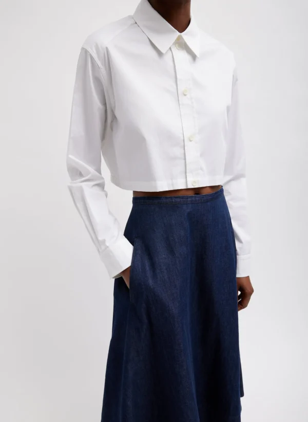 Tibi Eco Poplin Cropped Shirt White Cheap