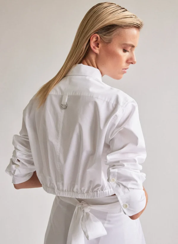 Tibi Eco Poplin Cropped Shirt White Cheap