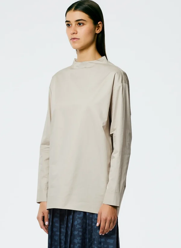 Tibi Eco Poplin Funnelneck Top Ash Clearance