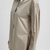 Tibi Eco Poplin Shirt With Tucked Sleeve Light Stone Best Sale