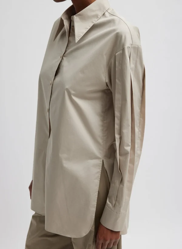 Tibi Eco Poplin Shirt With Tucked Sleeve Light Stone Best Sale