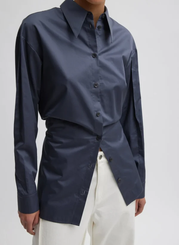 Tibi Eco Poplin Shirt With Tucked Sleeve Shark Grey Outlet