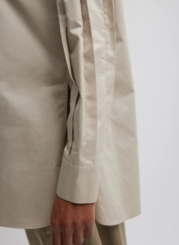 Tibi Eco Poplin Shirt With Tucked Sleeve Light Stone Best Sale