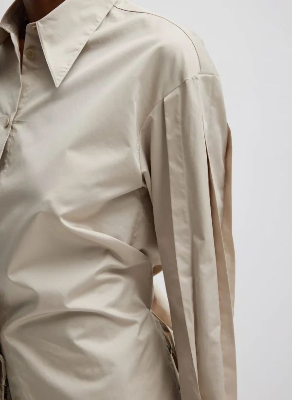 Tibi Eco Poplin Shirt With Tucked Sleeve Light Stone Best Sale