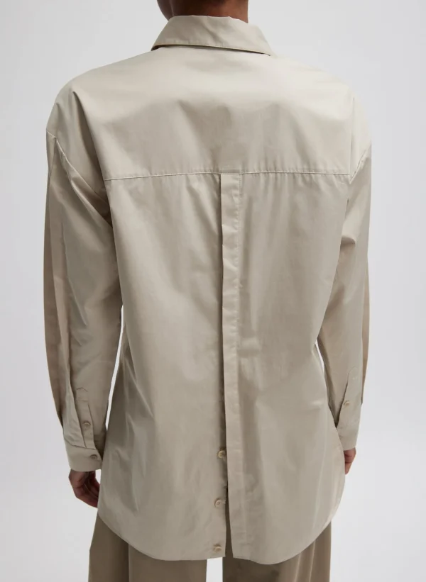 Tibi Eco Poplin Shirt With Tucked Sleeve Light Stone Best Sale