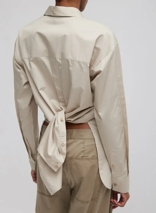 Tibi Eco Poplin Shirt With Tucked Sleeve Light Stone Best Sale