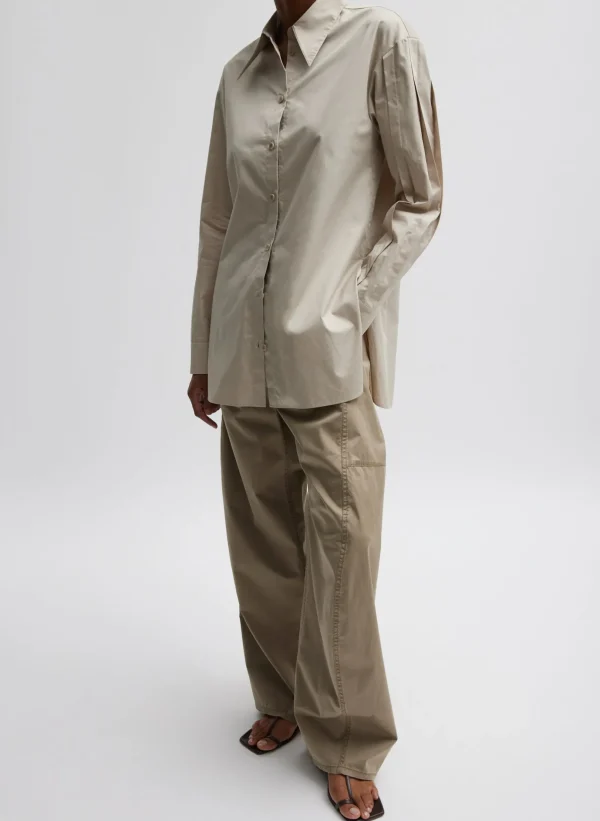 Tibi Eco Poplin Shirt With Tucked Sleeve Light Stone Best Sale