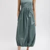 Tibi Eco Poplin Square Neck Sculpted Dress Green Limestone New