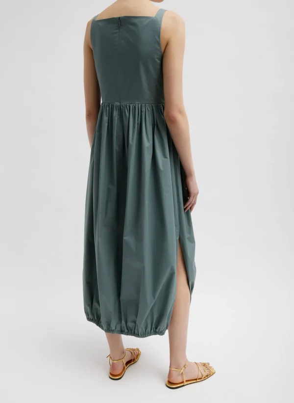 Tibi Eco Poplin Square Neck Sculpted Dress Green Limestone New