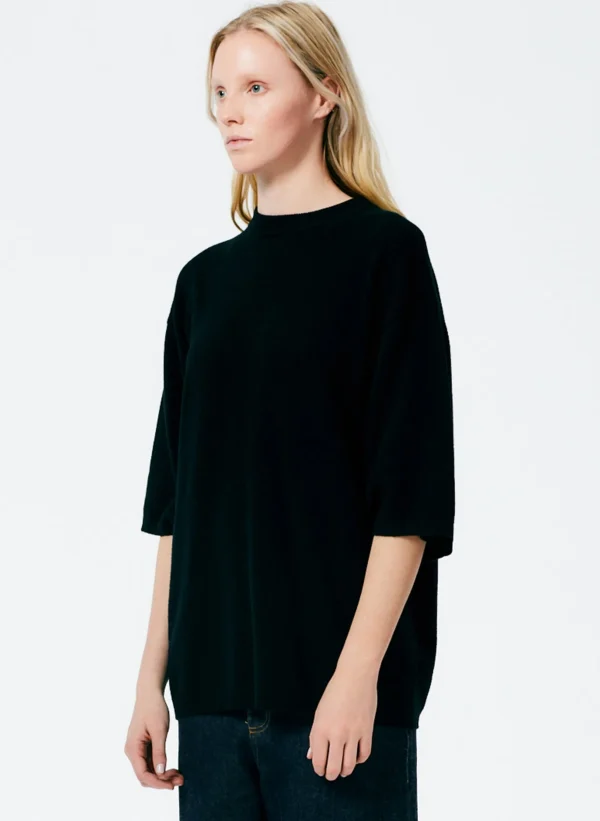 Tibi Feather Weight Cashmere Oversized Easy T-Shirt Black Cheap