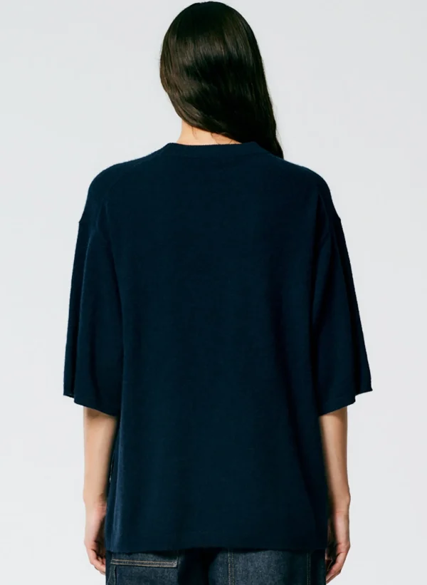 Tibi Feather Weight Cashmere Oversized Easy T-Shirt Navy Online