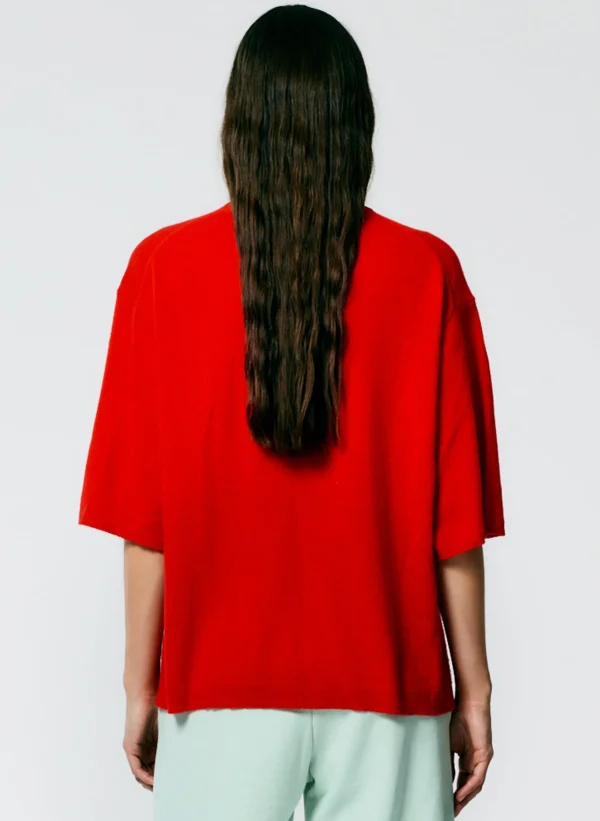 Tibi Feather Weight Cashmere Oversized Easy T-Shirt Red Best Sale