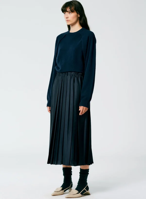 Tibi Feather Weight Pleated Pull On Skirt Navy Hot