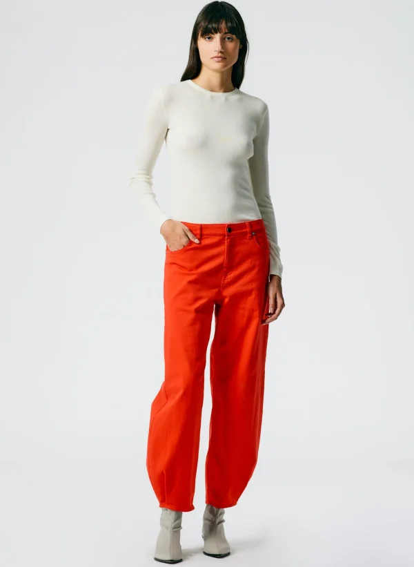 Tibi Feather Weight Ribbed Crewneck Pullover Sweater Off White Sale