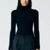 Tibi Featherweight Ribbed Sweater Turtleneck Pullover Navy Online