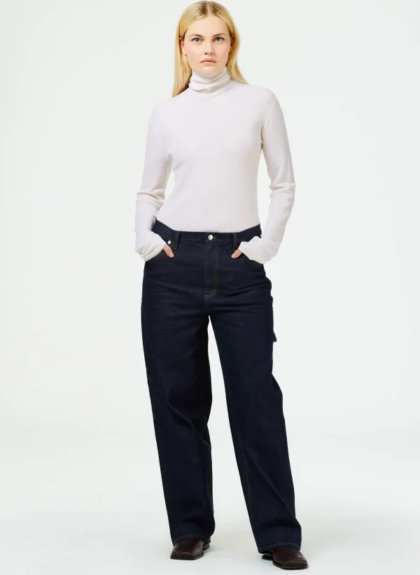 Tibi Featherweight Ribbed Sweater Turtleneck Pullover Off White Clearance