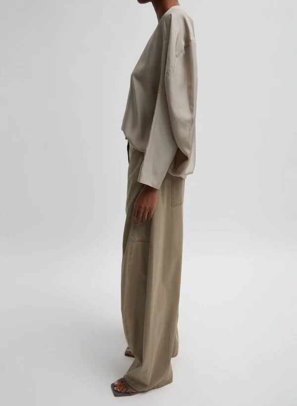 Tibi Garment Dyed Silky Cotton Sid Chino Pant Acorn Cheap