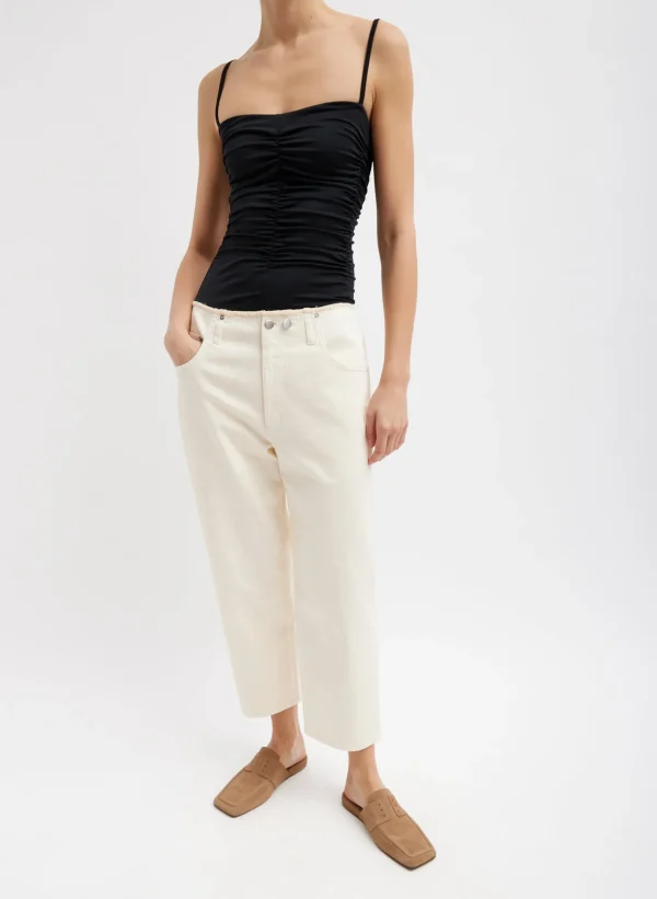 Tibi Garment Dyed Stretch Twill Cropped Newman Jean Ivory Flash Sale