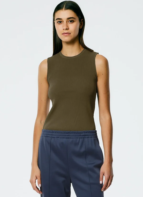 Tibi Giselle Stretch Sweater Circle Openback Tank Wood Clearance