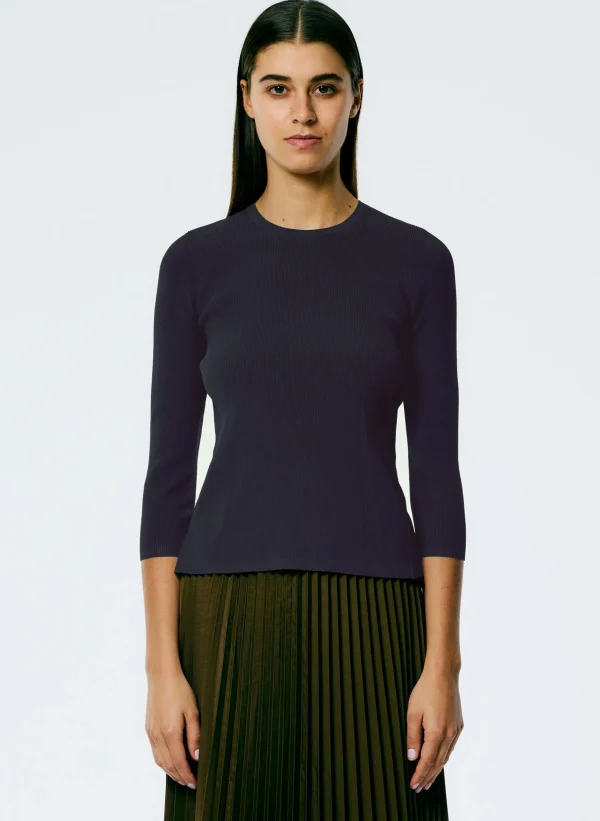 Tibi Giselle Stretch Sweater Circle Openback Pullover Navy Fog Store