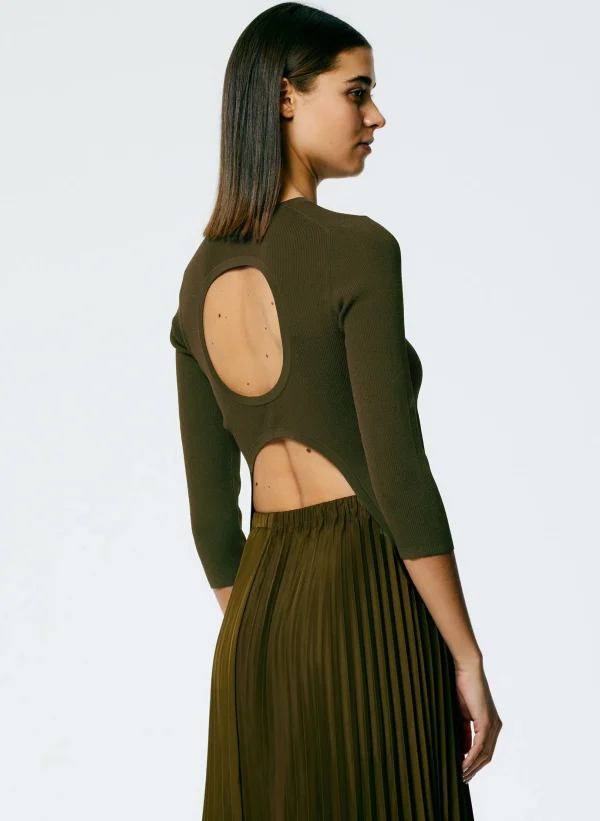 Tibi Giselle Stretch Sweater Circle Openback Pullover Wood Store