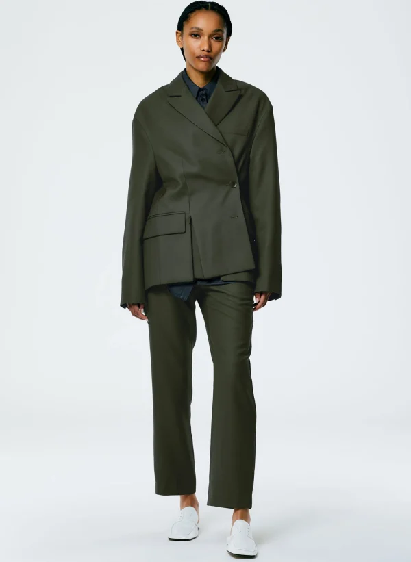 Tibi Grain De Poudre Liam Blazer With Slit Zipper Detail Grey Pine Sale