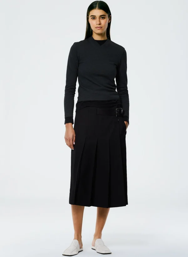 Tibi Grain De Poudre Wide Pleat Wrap Skirt Black New