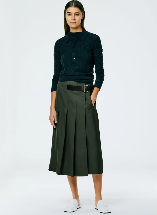 Tibi Grain De Poudre Wide Pleat Wrap Skirt Grey Pine Cheap