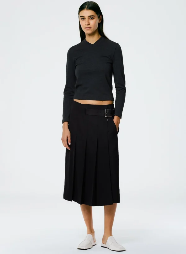 Tibi Grain De Poudre Wide Pleat Wrap Skirt Black New