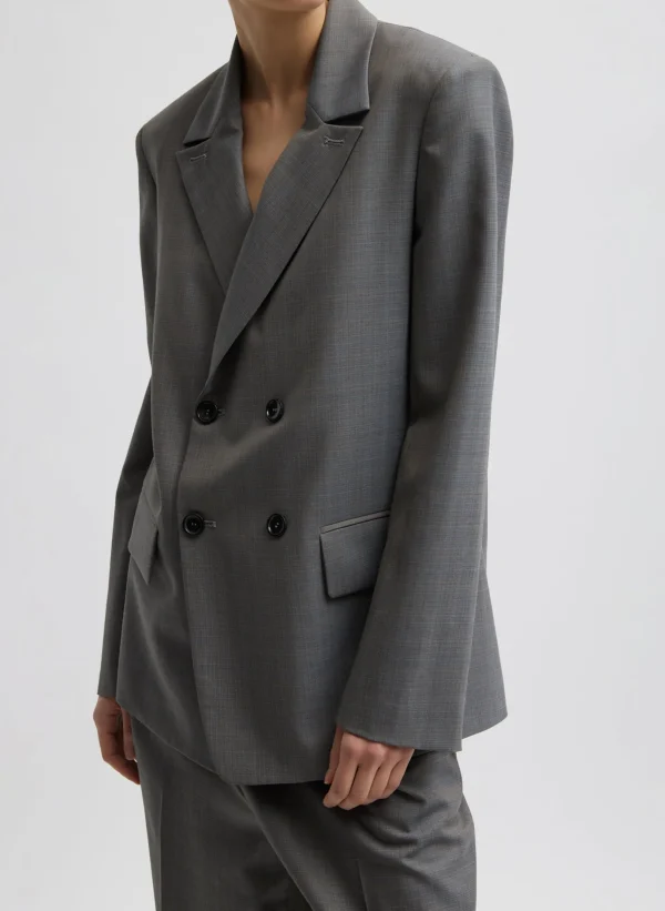 Tibi Grant Suiting Double Breasted Blazer Grey Multi Store