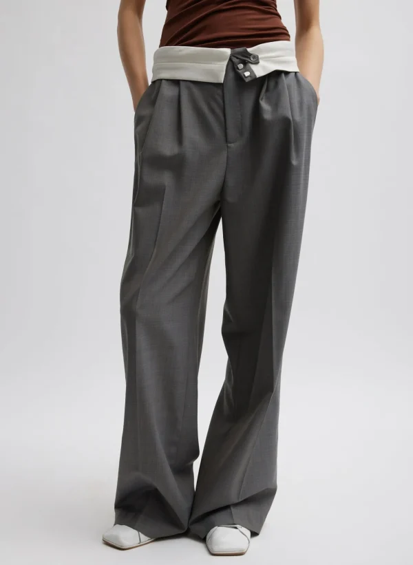 Tibi Grant Suiting Fold Over Trouser Grey Multi Best Sale