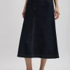 Tibi Indigo Denim Midi A-Line Skirt Dark Denim Best