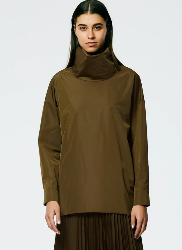 Tibi Italian Sporty Nylon Cowl Neck Top Wood New