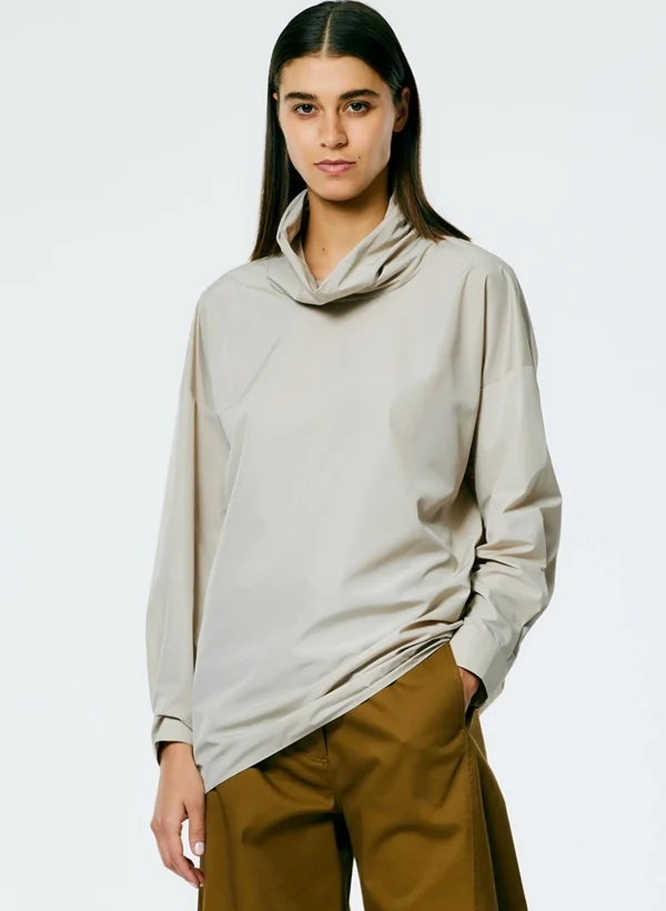 Tibi Italian Sporty Nylon Cowl Neck Top Ash Store