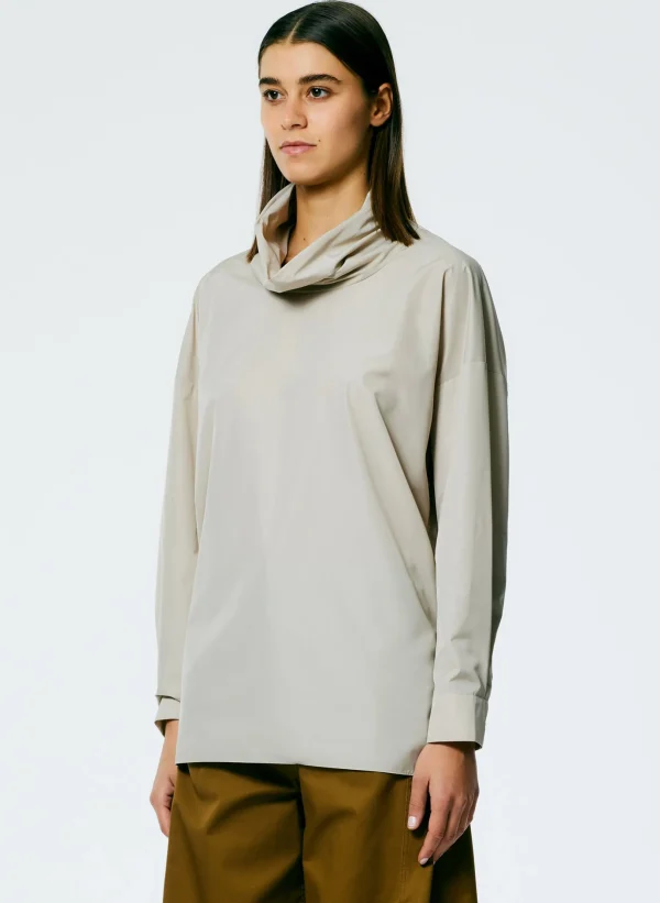 Tibi Italian Sporty Nylon Cowl Neck Top Ash Store