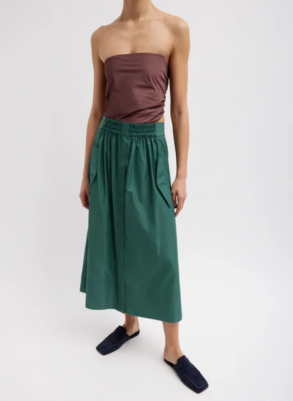 Tibi Italian Sporty Nylon Full Skirt Dark Hunter Green New