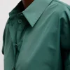 Tibi Italian Sporty Nylon Shirt With Cocoon Back Dark Hunter Green Cheap