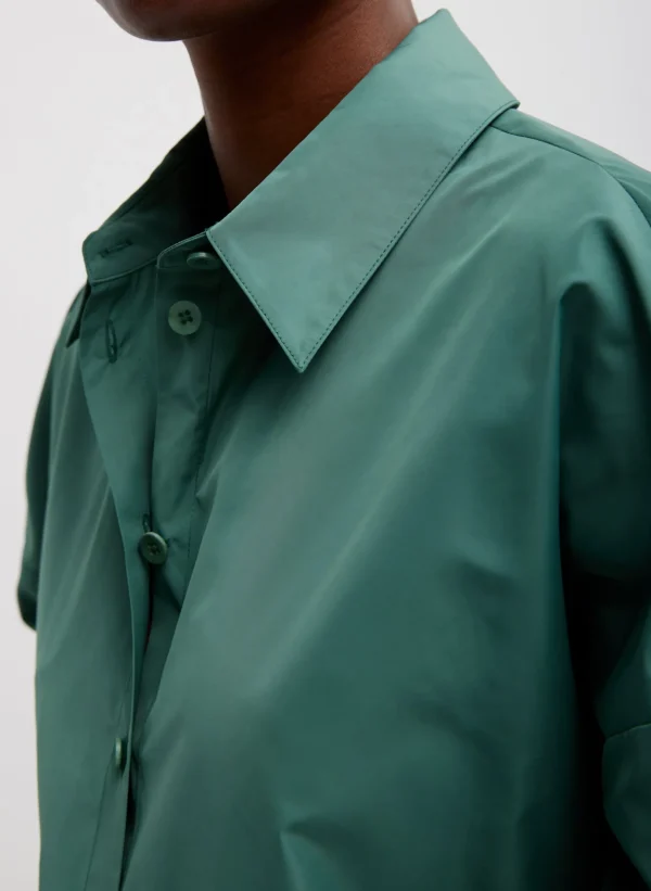 Tibi Italian Sporty Nylon Shirt With Cocoon Back Dark Hunter Green Cheap