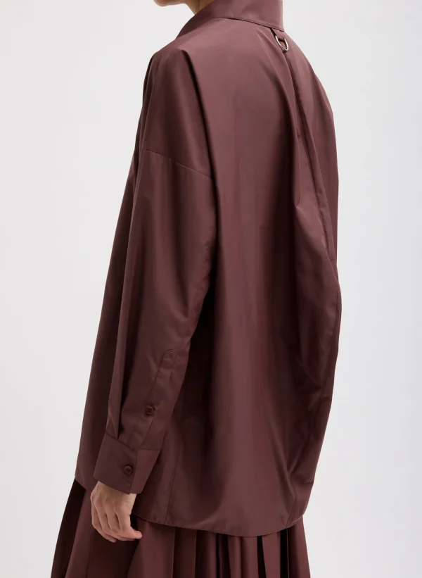 Tibi Italian Sporty Nylon Shirt With Cocoon Back Cinnamon Best Sale