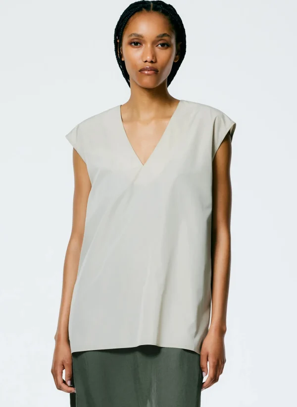 Tibi Italian Sporty Nylon Sleeveless V-Neck Top Ash Cheap