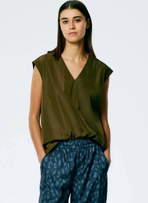 Tibi Italian Sporty Nylon Sleeveless V-Neck Top Wood Online