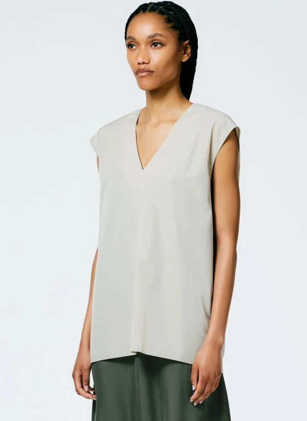 Tibi Italian Sporty Nylon Sleeveless V-Neck Top Ash Cheap