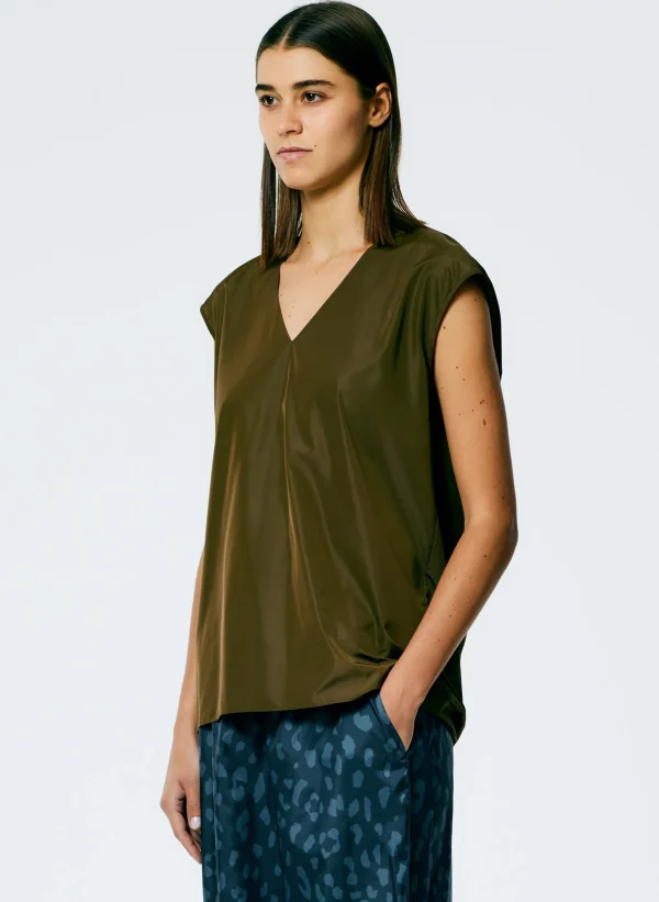 Tibi Italian Sporty Nylon Sleeveless V-Neck Top Wood Online